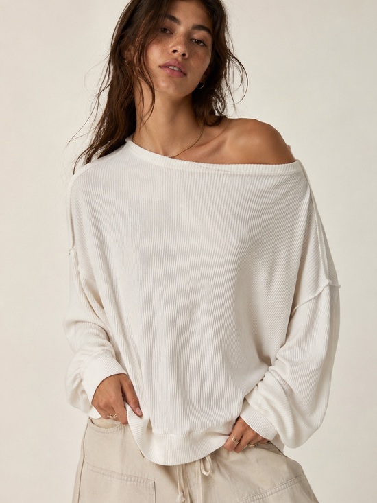 Free People Sweaters - Free People We The Free Oversized Off-the-Shoulder Ribbed Sweater - Cream